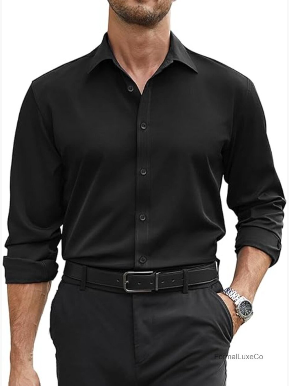 Stretch Dress Shirt Regular Fit Button Down Formal Business Wedding
